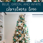 Blue, Green, and White Living Room Christmas Tree #christmastree #christmas #holiday #tree #decor #decorating #livingroom #christmasdecor