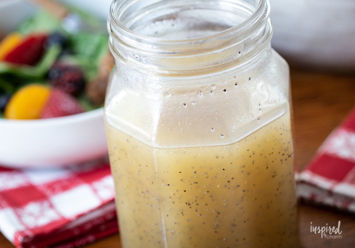 poppy seed dressing in a jar.