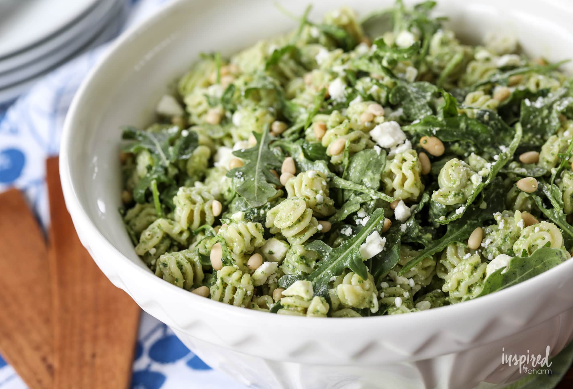 Delicious Pine Nut and Arugula Pesto Pasta Salad Recipe #pasta #salad #pesto #pinenut #arugula #pastasalad #recipe #sidedish